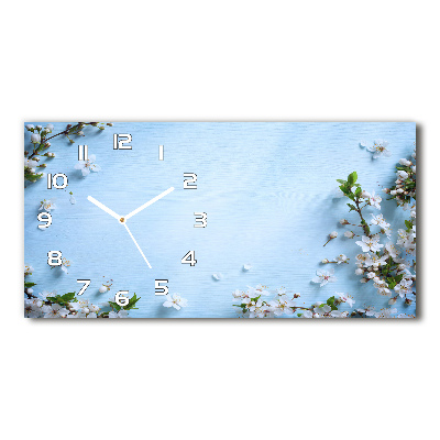 Horizontal rectangular wall clock Cherry background flowers