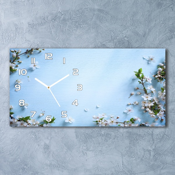 Horizontal rectangular wall clock Cherry background flowers