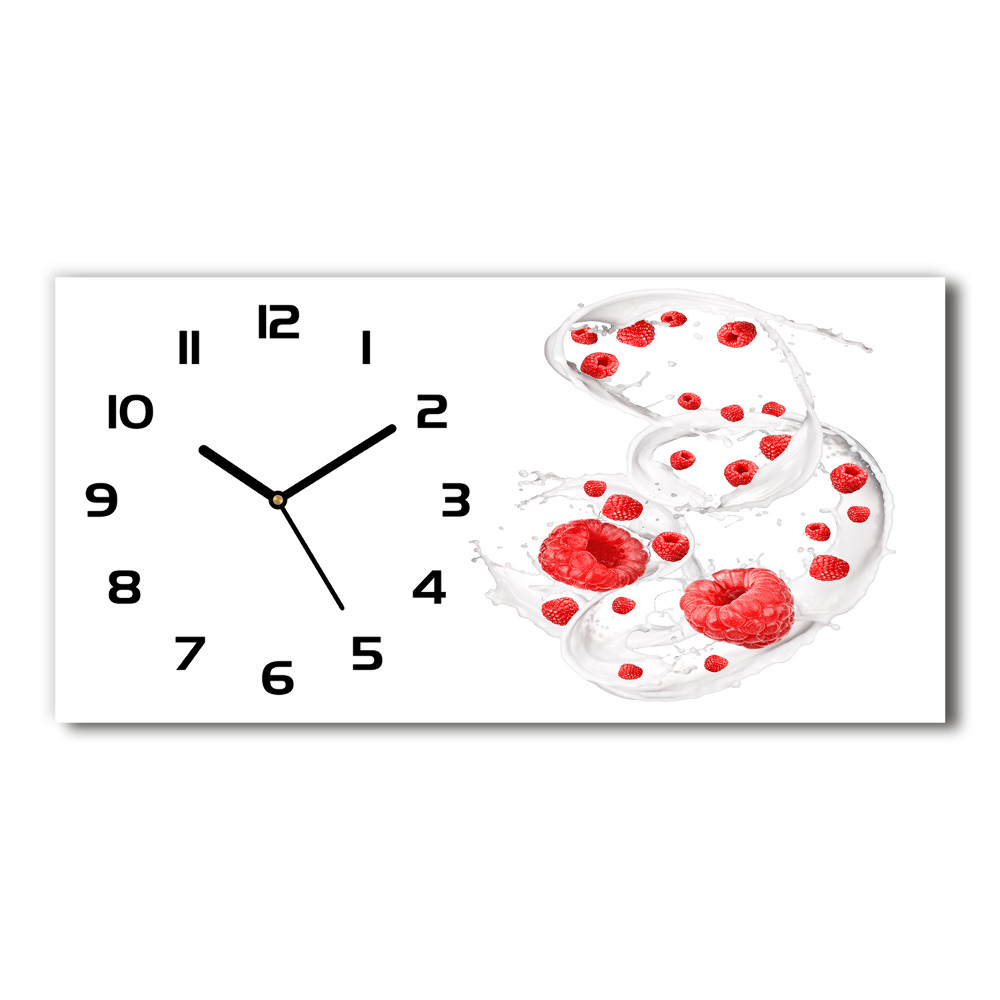 Horizontal wall clock Raspberries with milk