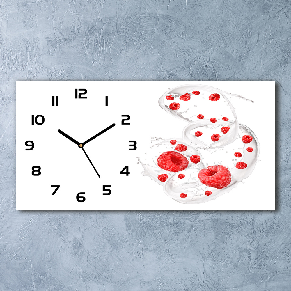 Horizontal wall clock Raspberries with milk