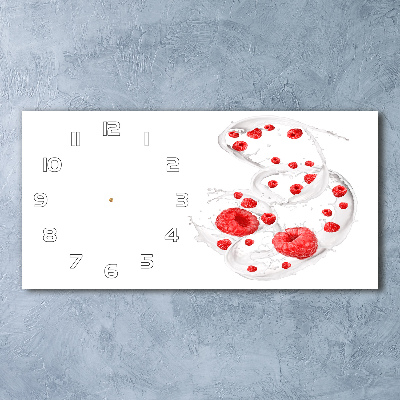 Horizontal wall clock Raspberries with milk