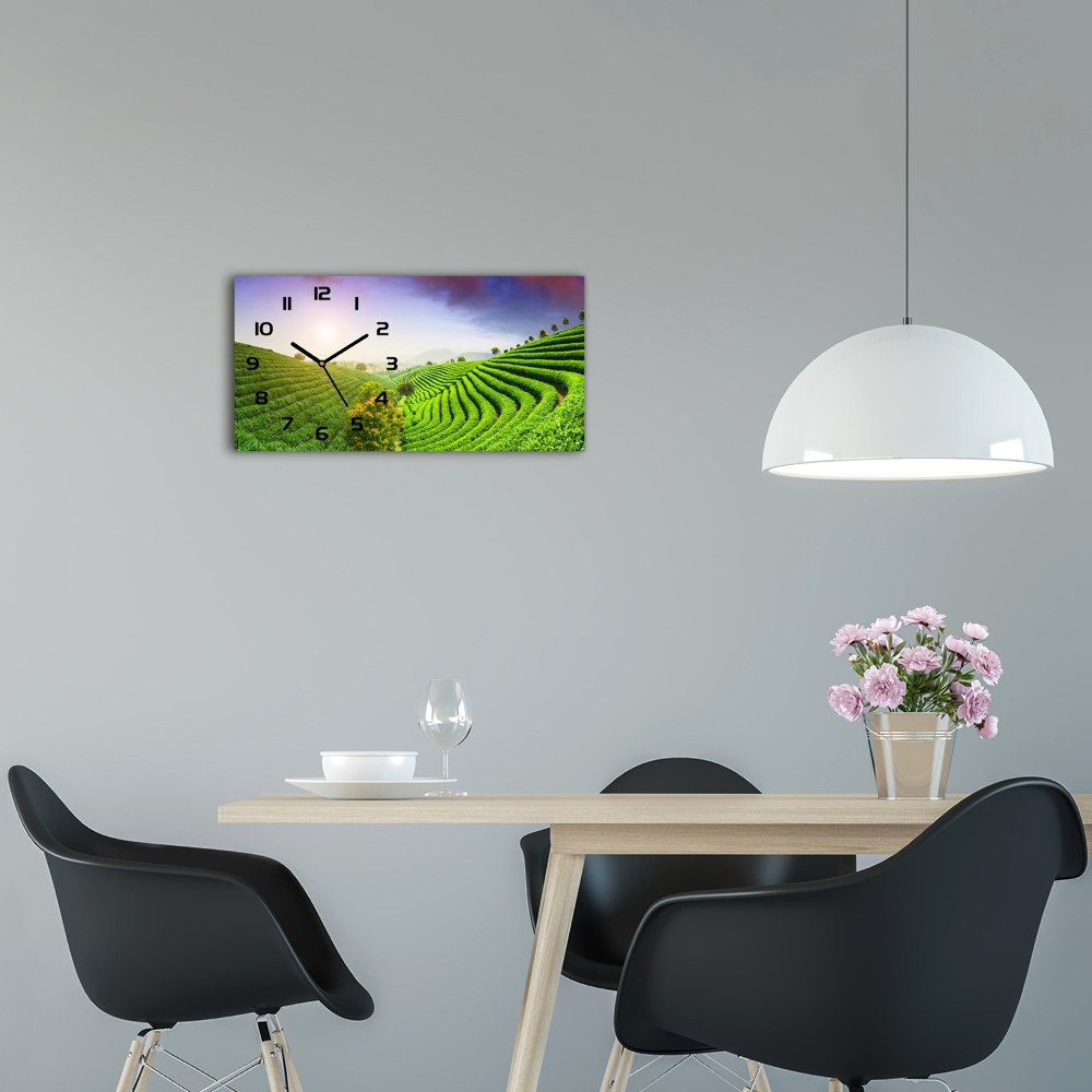 Horizontal rectangular wall clock Tea plantation