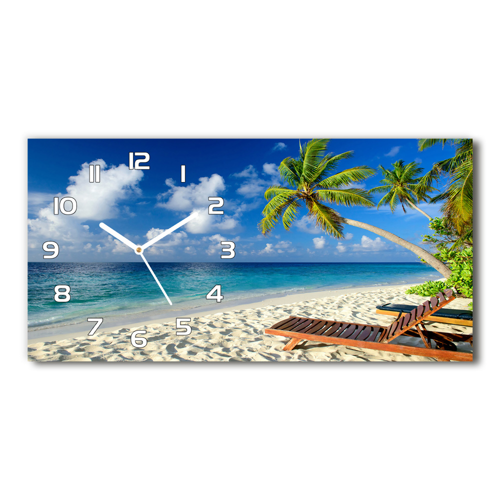 Horizontal rectangular wall clock Tropical beach