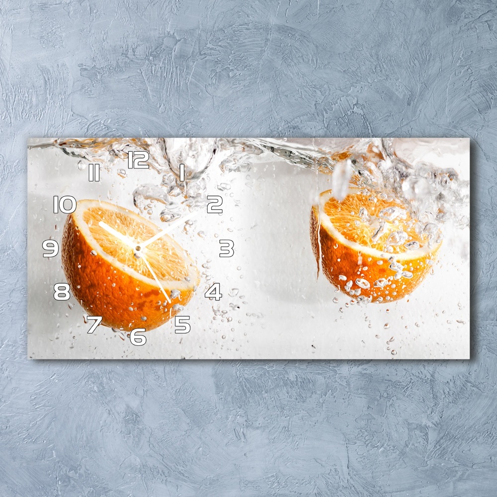 Horizontal wall clock Oranges under water