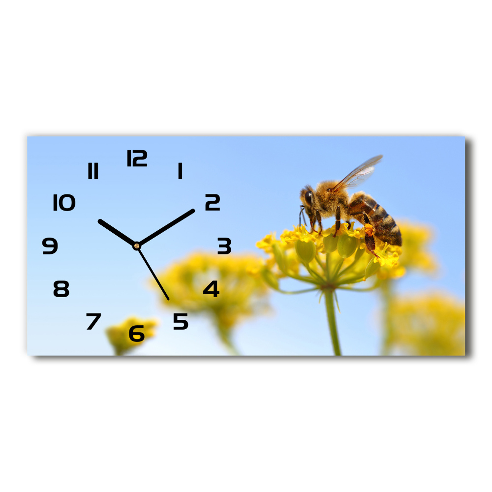 Horizontal wall clock Bee on a flower