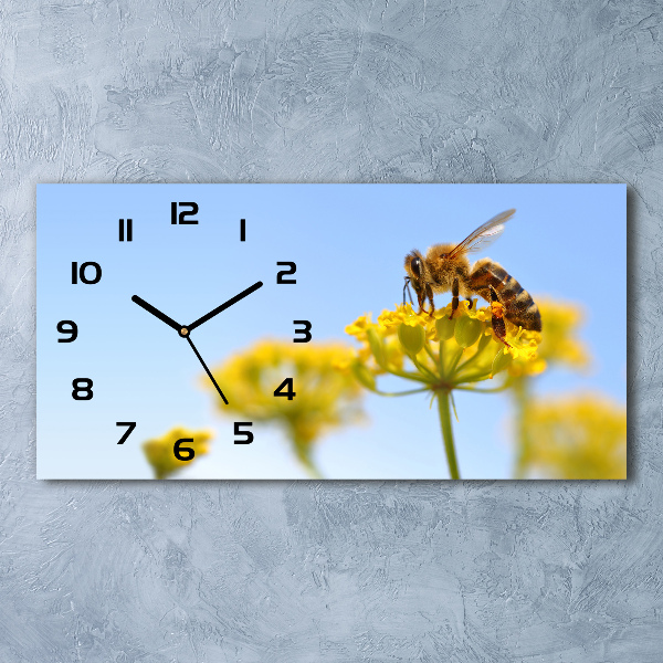 Horizontal wall clock Bee on a flower