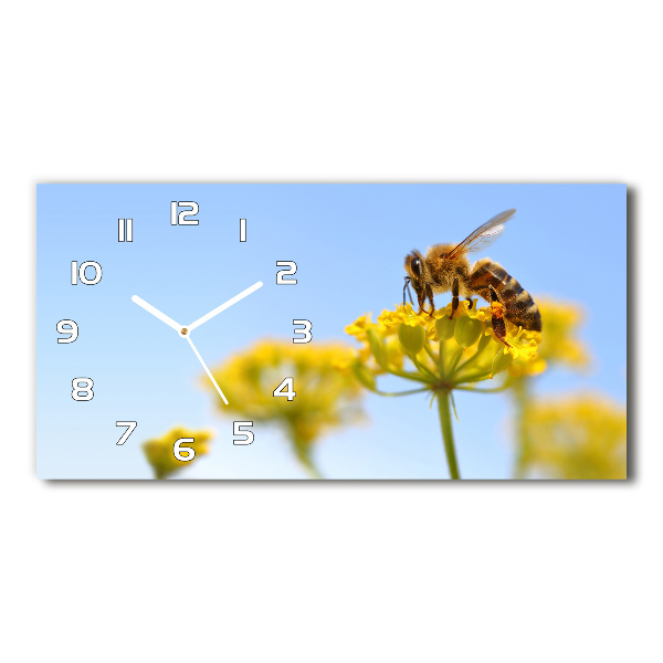 Horizontal wall clock Bee on a flower