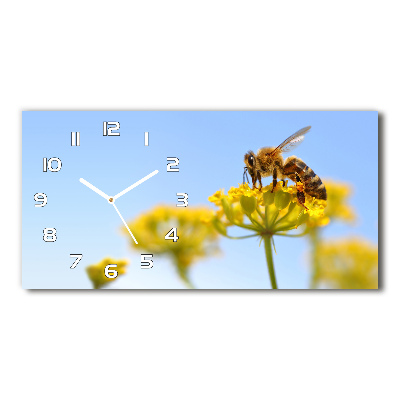 Horizontal wall clock Bee on a flower