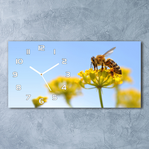 Horizontal wall clock Bee on a flower