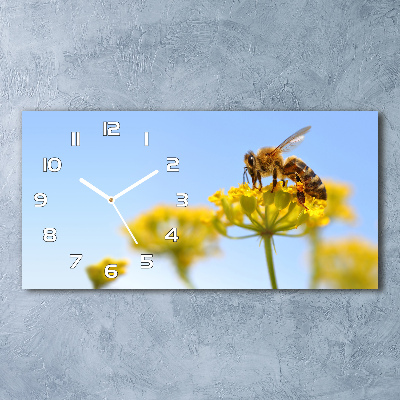 Horizontal wall clock Bee on a flower