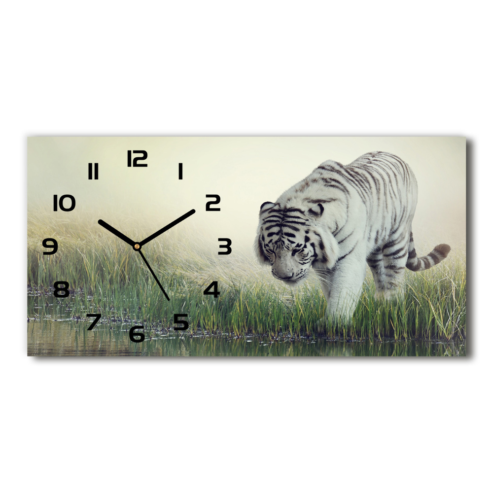 Horizontal rectangular wall clock White Tiger