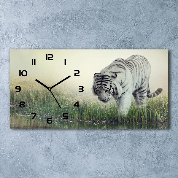 Horizontal rectangular wall clock White Tiger