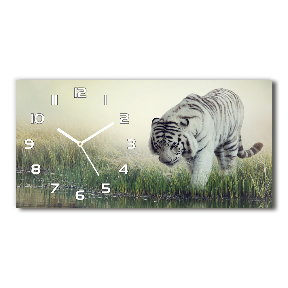 Horizontal rectangular wall clock White Tiger