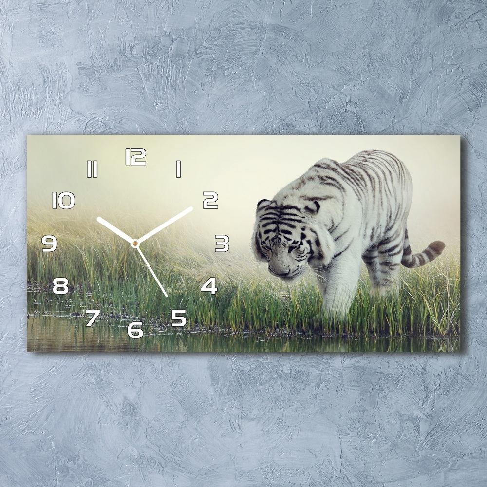 Horizontal rectangular wall clock White Tiger