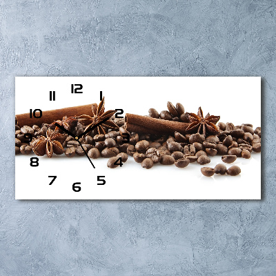 Horizontal rectangular wall clock Cinnamon coffee beans