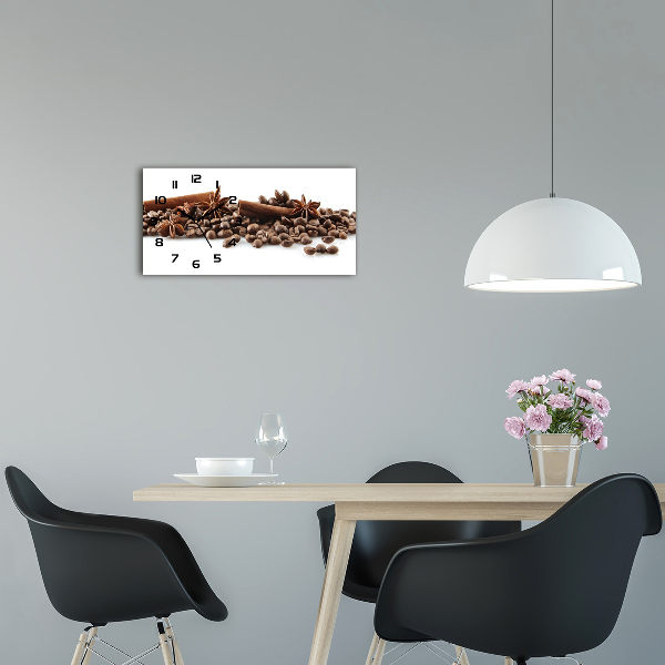 Horizontal rectangular wall clock Cinnamon coffee beans