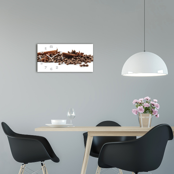 Horizontal rectangular wall clock Cinnamon coffee beans