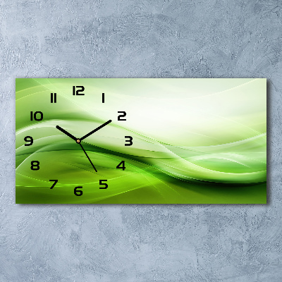 Horizontal rectangular wall clock Green waves