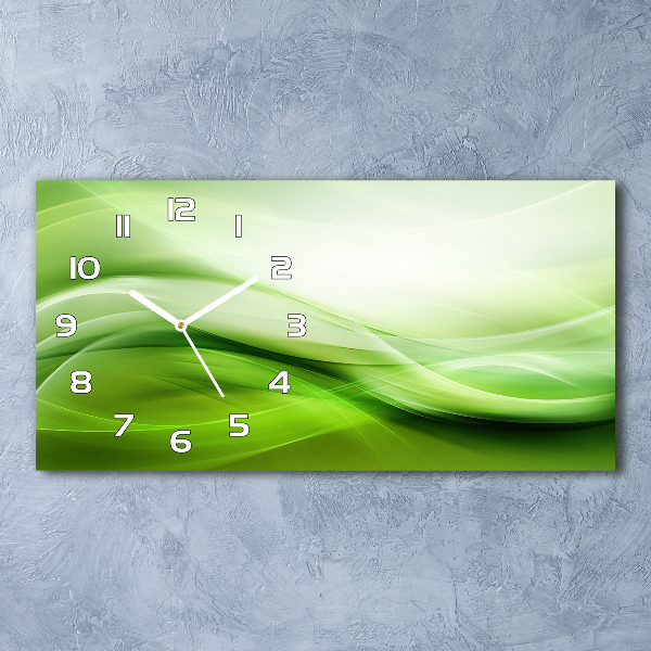 Horizontal rectangular wall clock Green waves