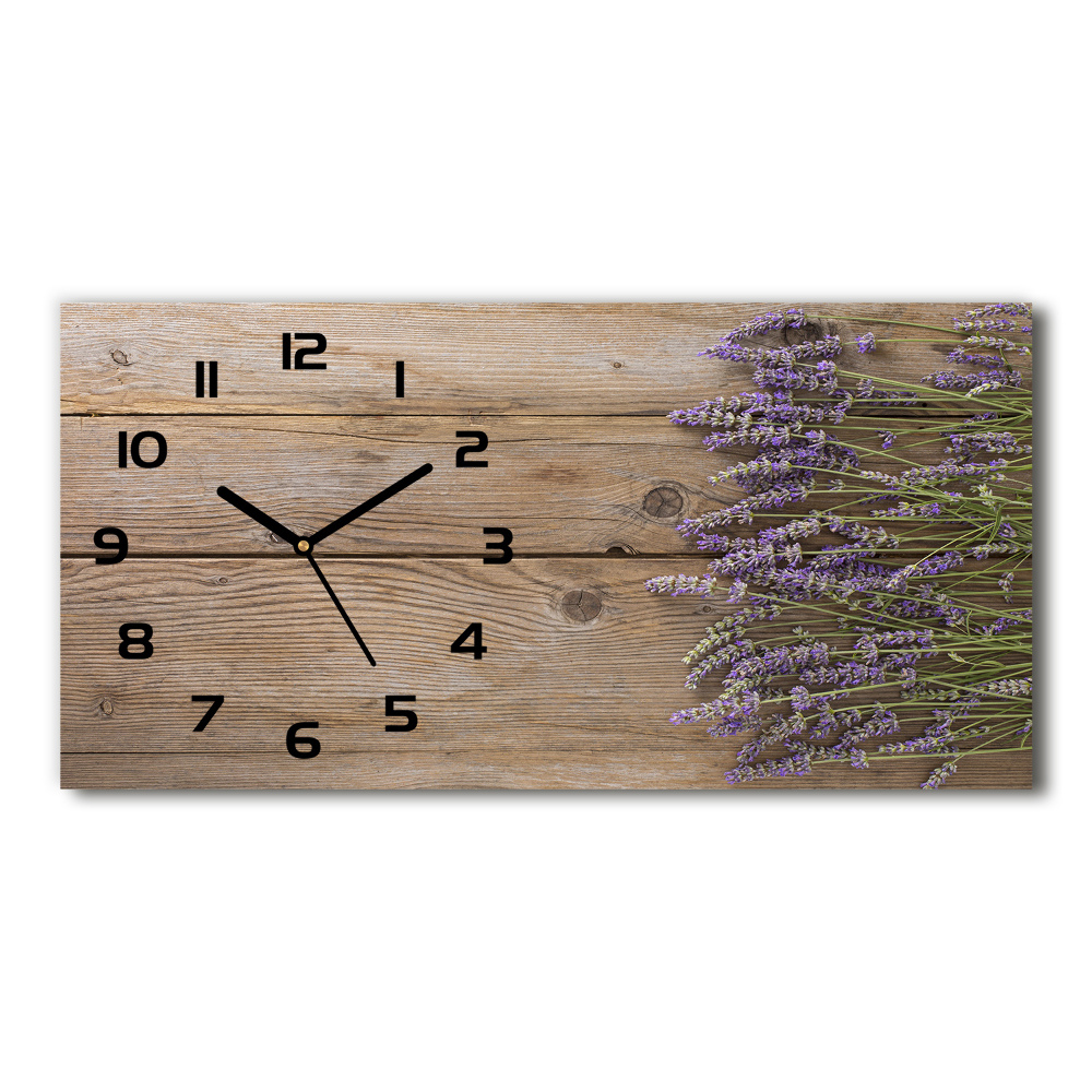 Horizontal rectangular wall clock Lavender on wood