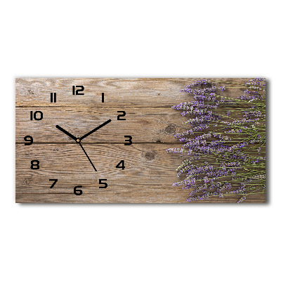 Horizontal rectangular wall clock Lavender on wood