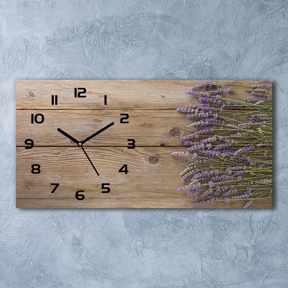 Horizontal rectangular wall clock Lavender on wood