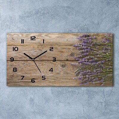 Horizontal rectangular wall clock Lavender on wood