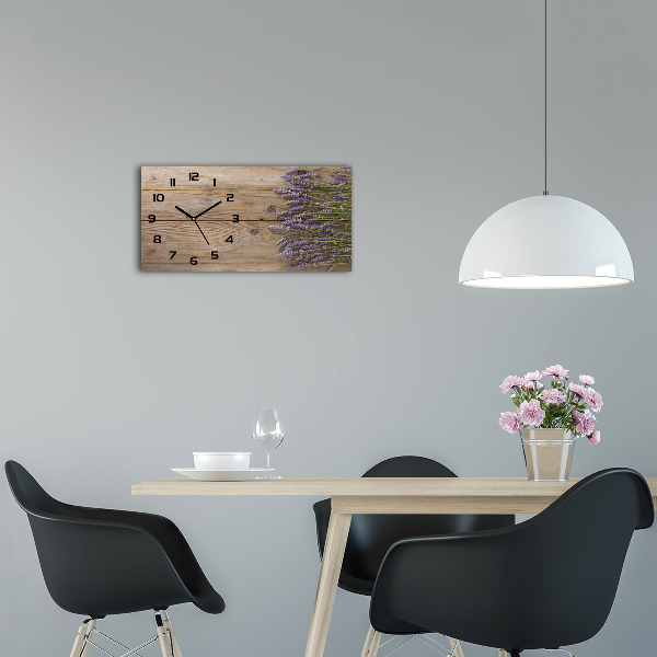 Horizontal rectangular wall clock Lavender on wood