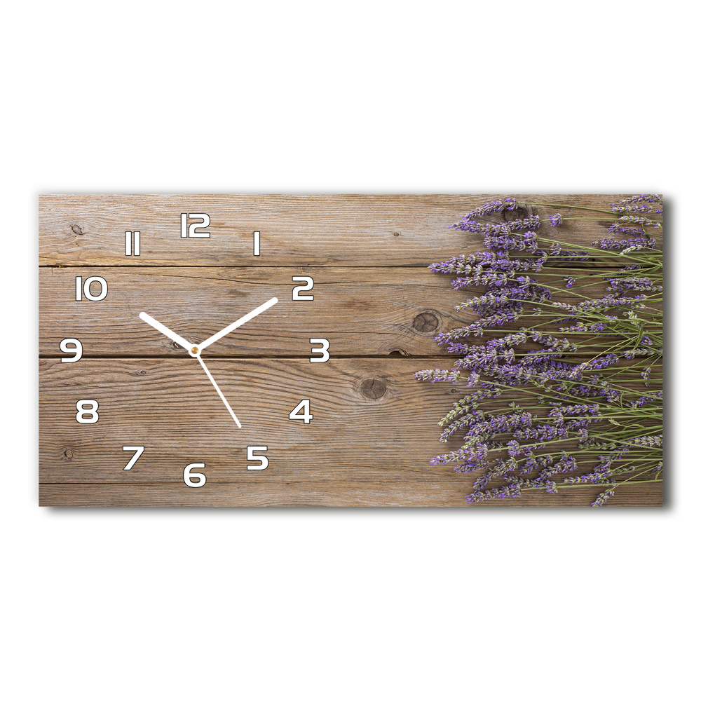 Horizontal rectangular wall clock Lavender on wood