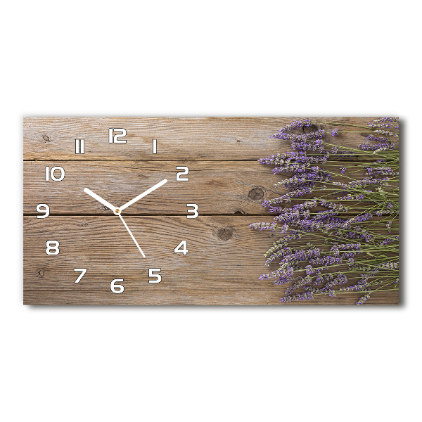 Horizontal rectangular wall clock Lavender on wood