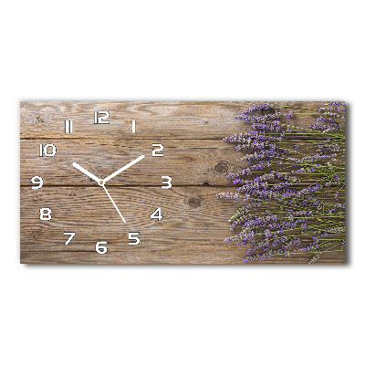 Horizontal rectangular wall clock Lavender on wood