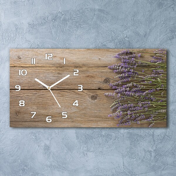 Horizontal rectangular wall clock Lavender on wood