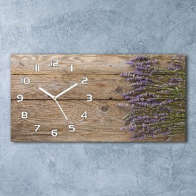 Horizontal rectangular wall clock Lavender on wood