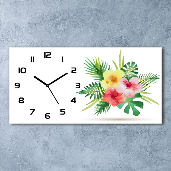 Horizontal wall clock Hawaiian flowers