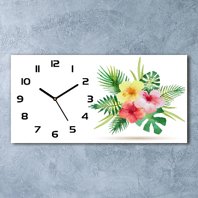 Horizontal wall clock Hawaiian flowers