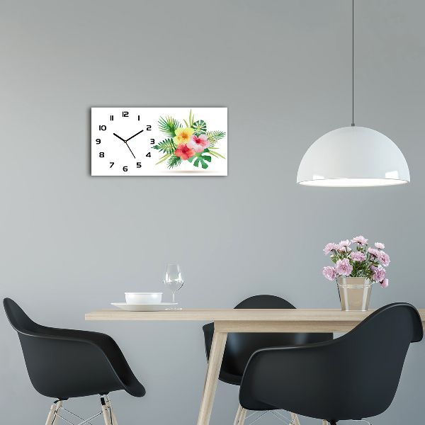 Horizontal wall clock Hawaiian flowers