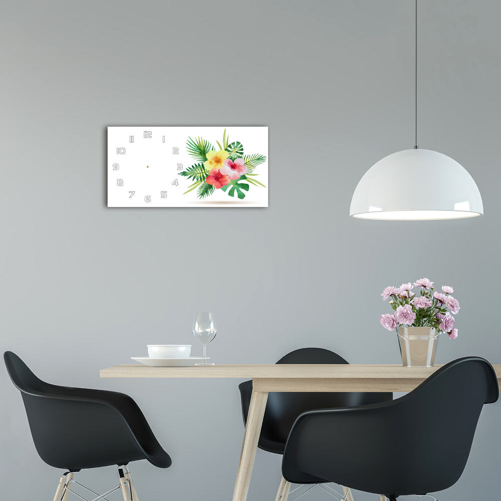 Horizontal wall clock Hawaiian flowers