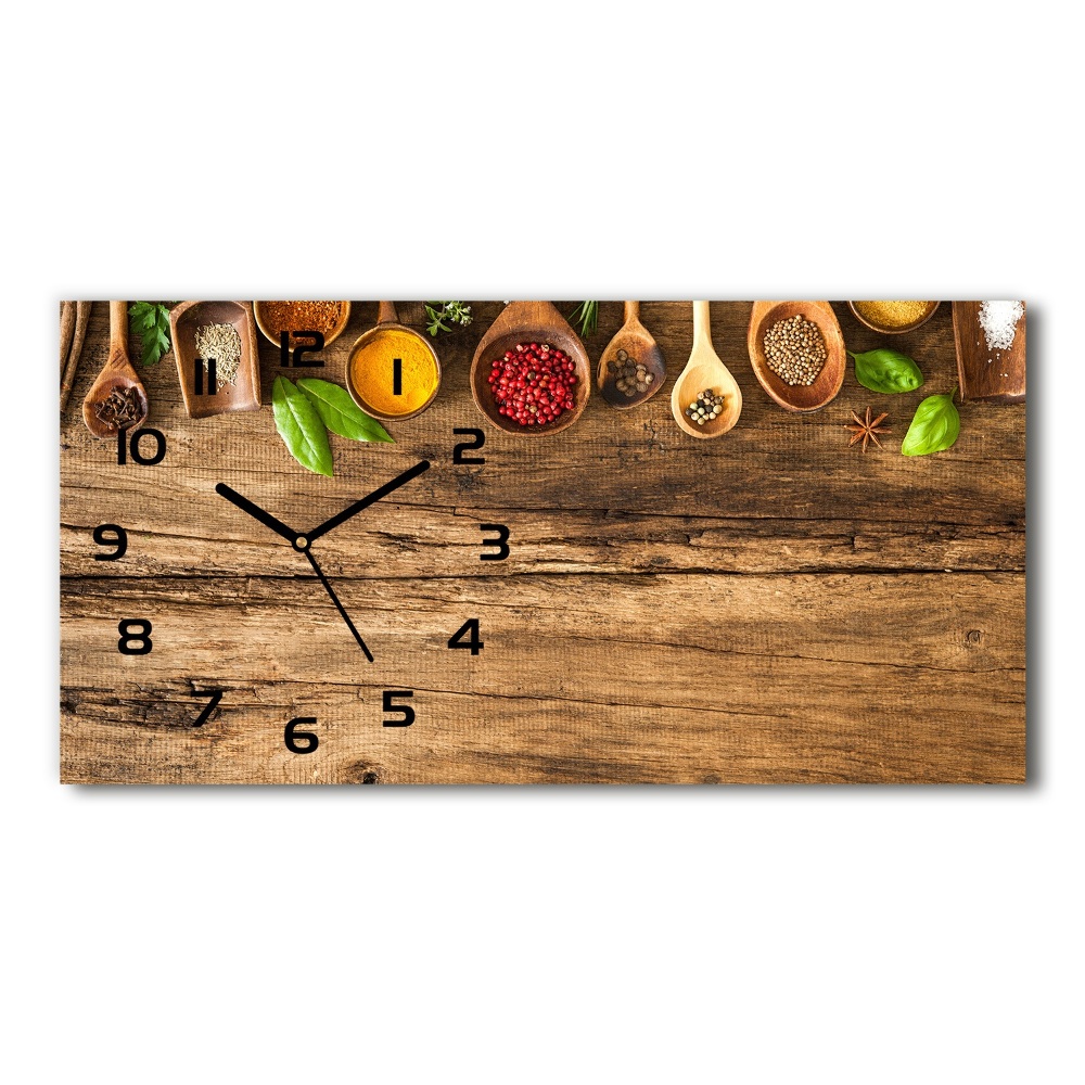 Horizontal rectangular wall clock Wood spices