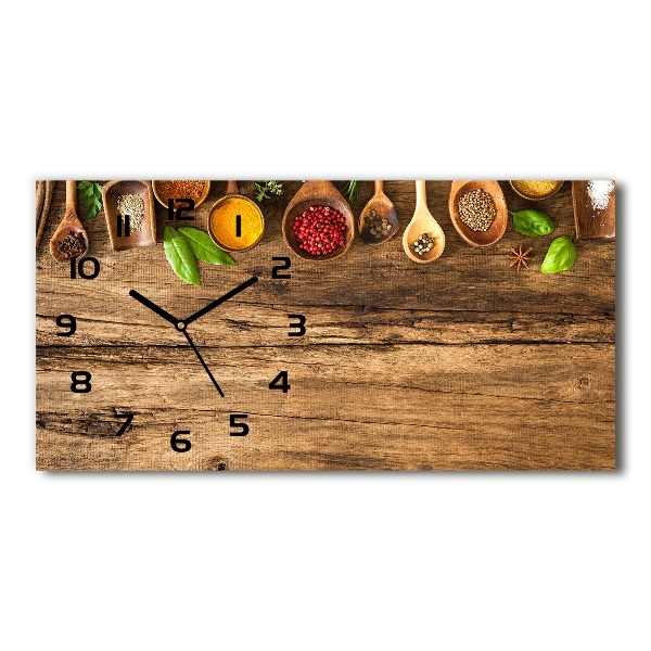 Horizontal rectangular wall clock Wood spices