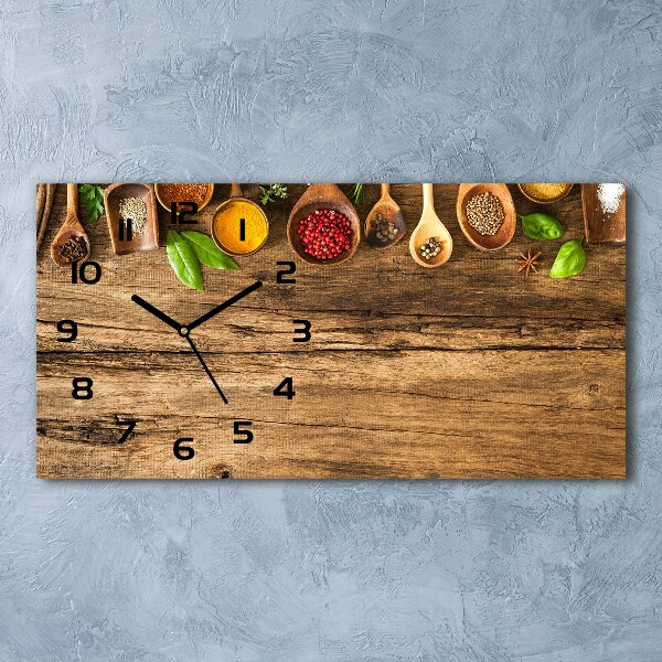 Horizontal rectangular wall clock Wood spices