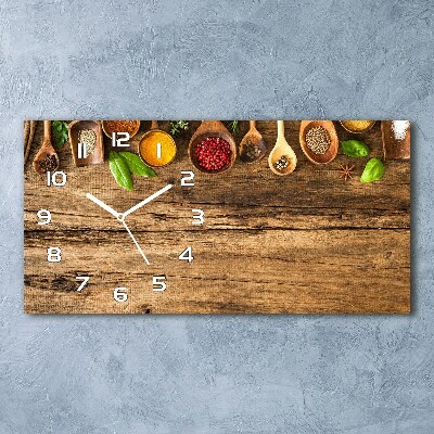 Horizontal rectangular wall clock Wood spices