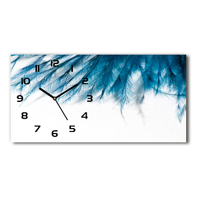 Horizontal rectangular wall clock Blue feathers