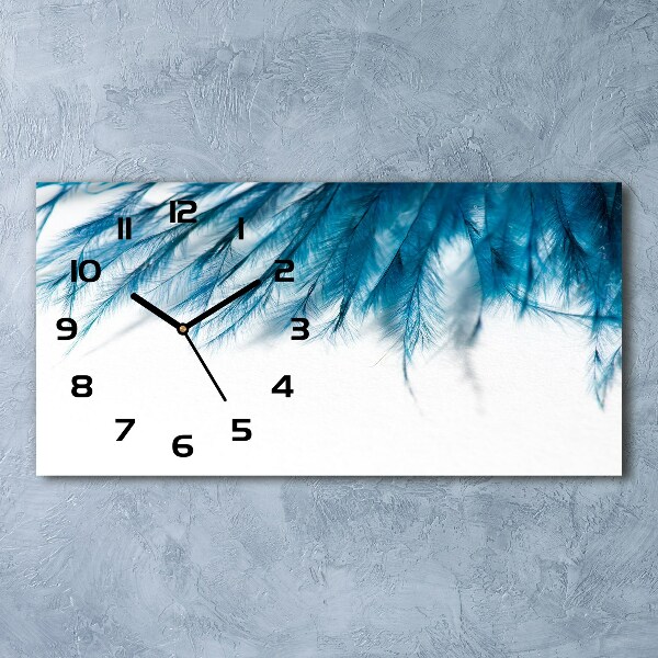 Horizontal rectangular wall clock Blue feathers