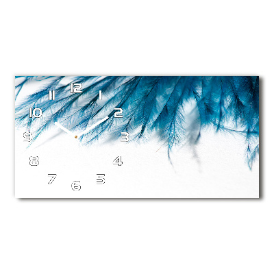 Horizontal rectangular wall clock Blue feathers