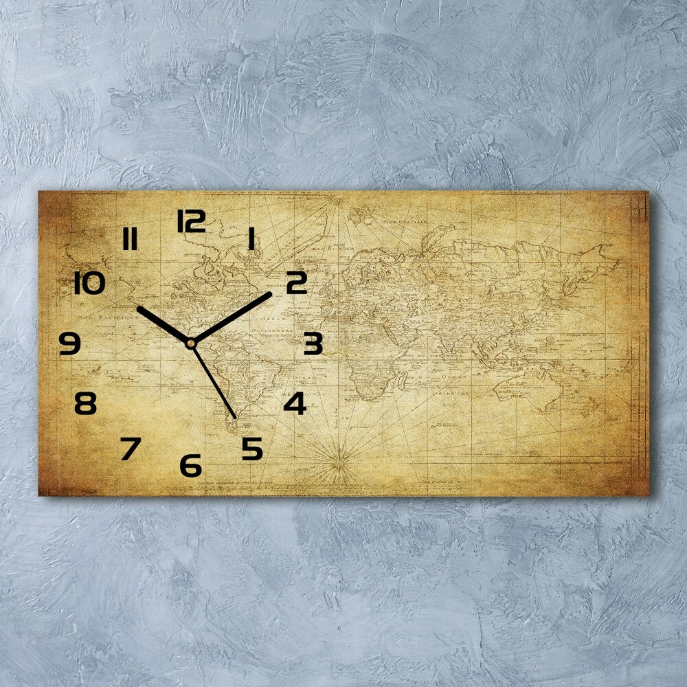 Horizontal wall clock Old map of the world