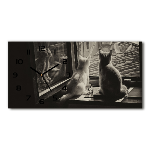 Horizontal rectangular wall clock Cats by the window