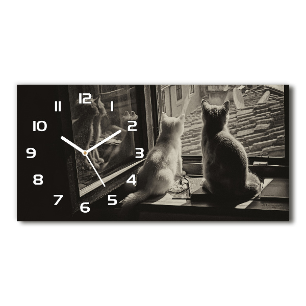 Horizontal rectangular wall clock Cats by the window