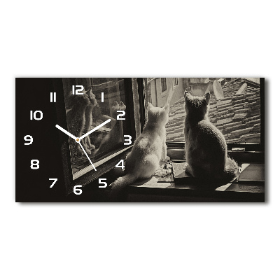 Horizontal rectangular wall clock Cats by the window