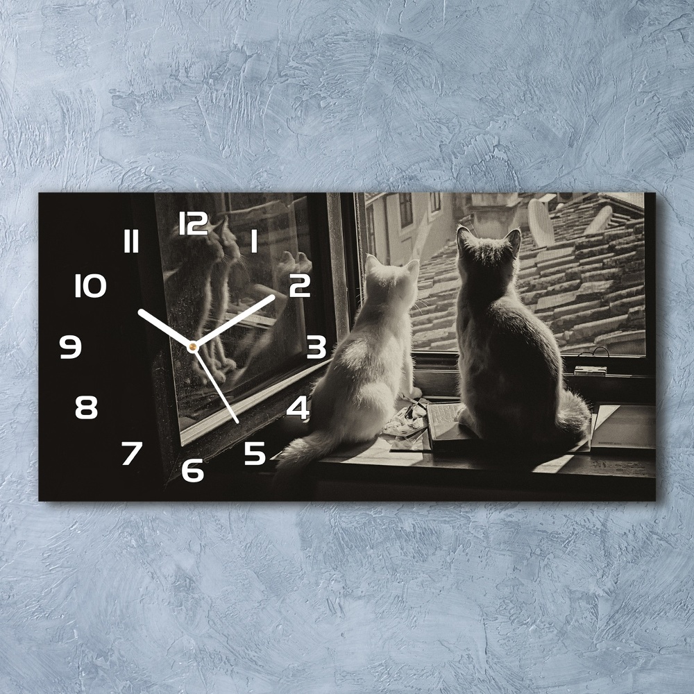 Horizontal rectangular wall clock Cats by the window