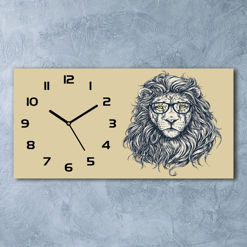 Horizontal wall clock Hipster lion